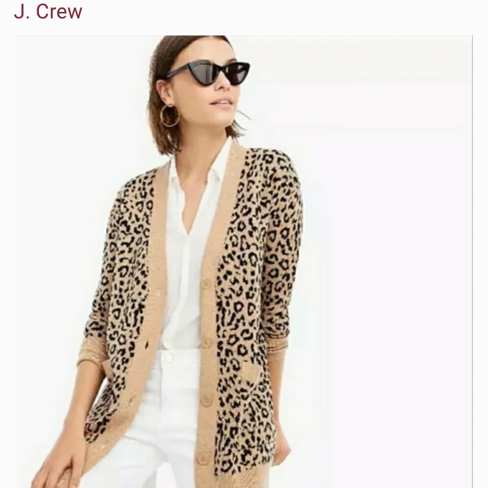 Classic JCrew Leopard print cardigan merino wool blend